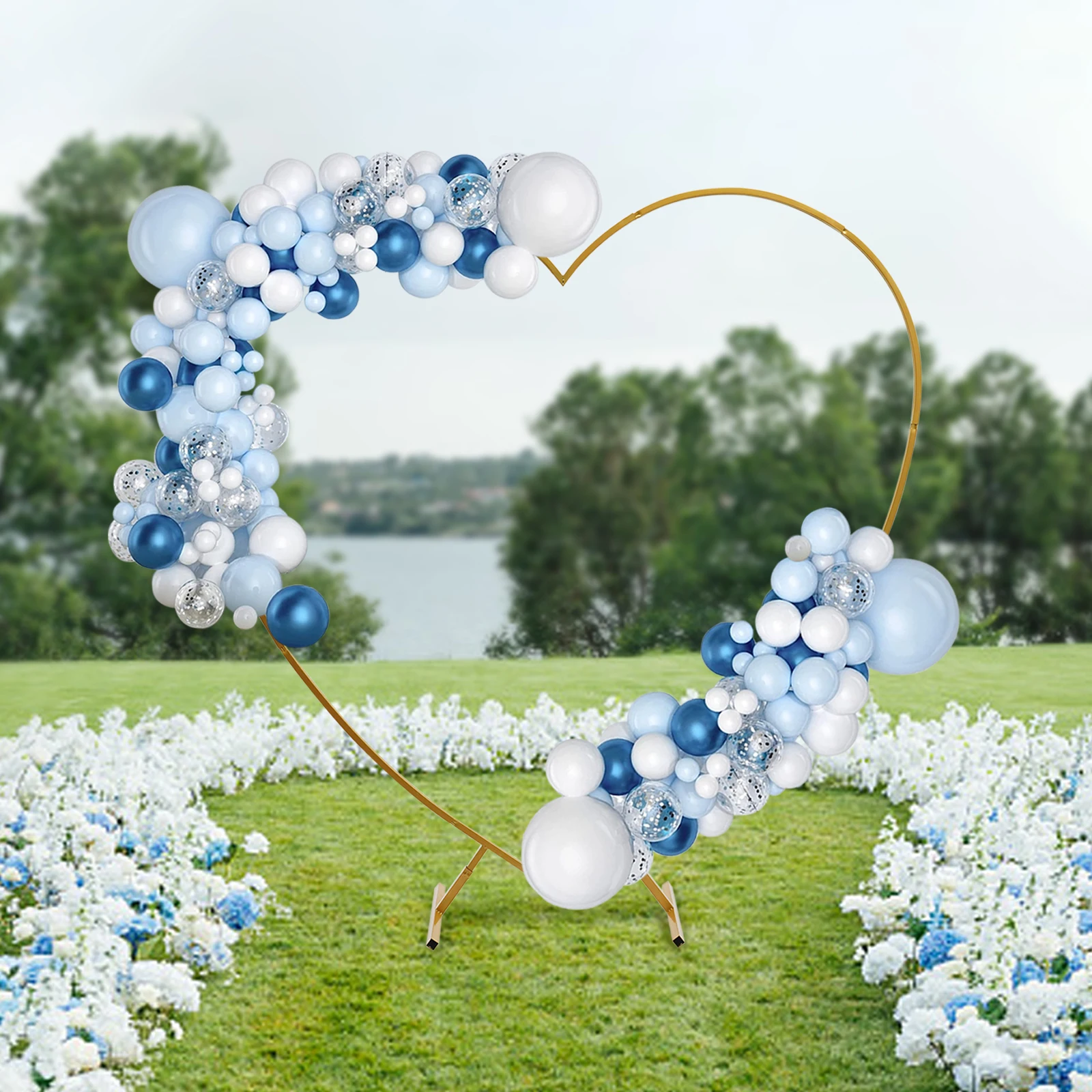 Loving Heart Arch Rack Wedding Arch Stand Balloon Archway Heart-Shaped Climbing Frames Golden/White Wedding, Bridal Decoration