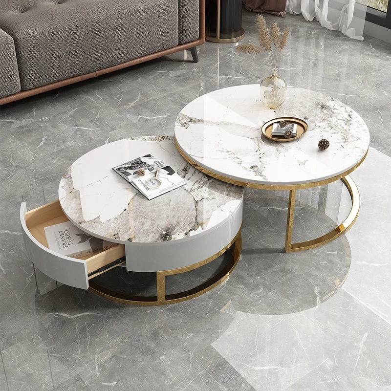 

Bright rock slab coffee table 2022 new high-end living room home light luxury round table simple modern small apartment Internet