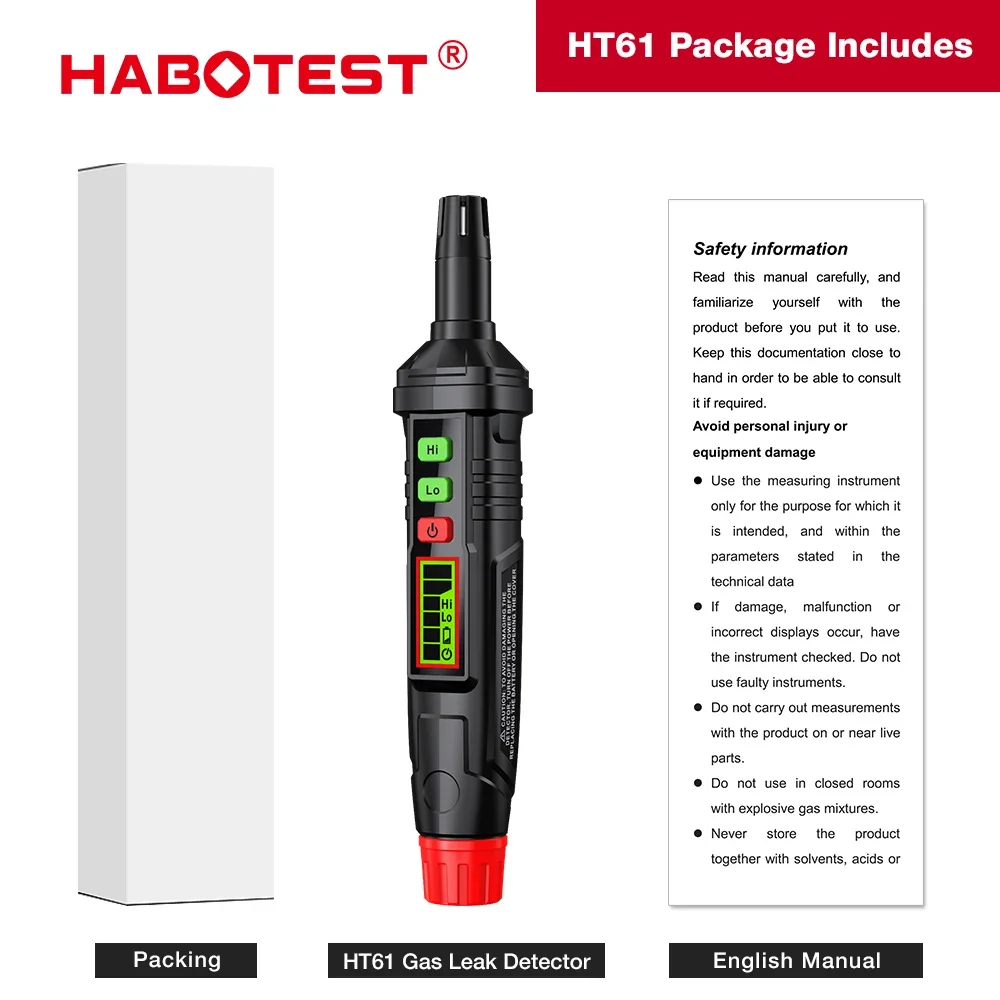 HT61Gas Leak Detector Natural Gas Detector with Audible & Visual Alarm Portable Gas Sniffer to Locate Combustible Leak