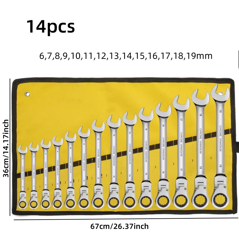 Saco de pano amarelo cabeça móvel conjunto chave de catraca espelho cromado aberto ameixa conjunto completo de catraca rápida