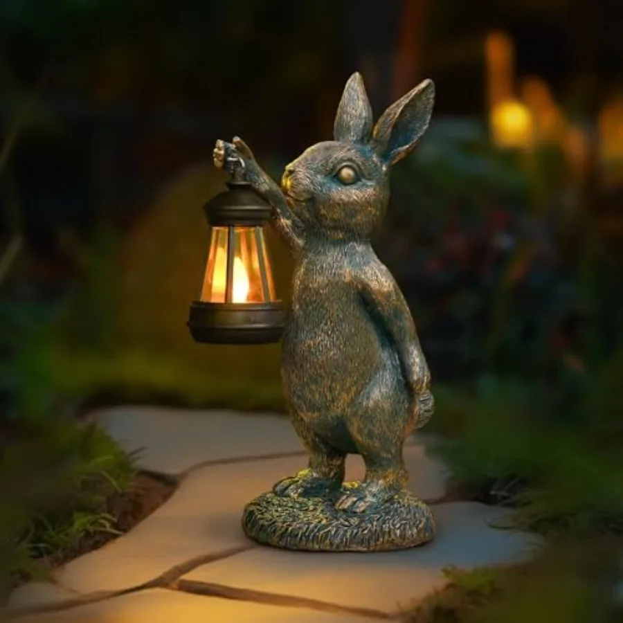 

Solar-powered Resin Rabbit Garden Statue in Pastel Pink for Outdoor Patio Yard Lawn Decorations Perfect Gift for Mother's Day H