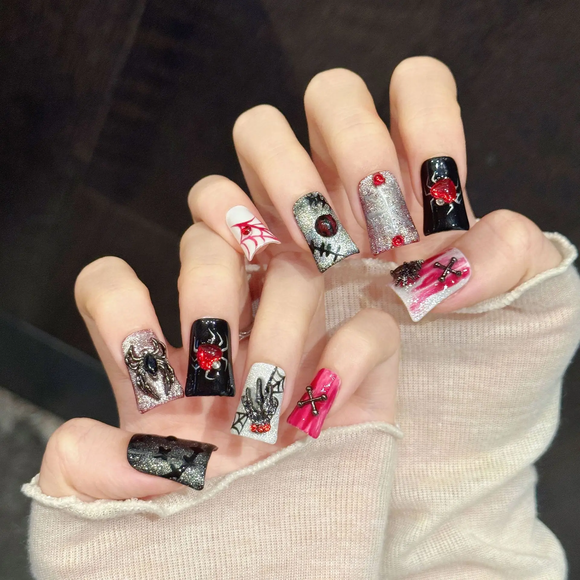 10PCS Handmade Press On Nails,Halloween Special,Halloween Diablo Metal Spider Grimace,Suitable For Parties And Daily Wear. - view 3