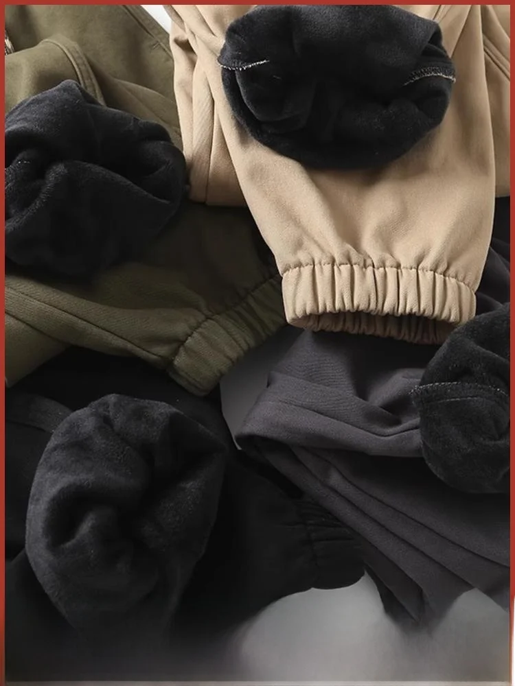 

Heavyweight Recommendation! Retro Japanese Sle! Autumn Winter Men's Fce Lined Color Cuffed Work Pants with Belt