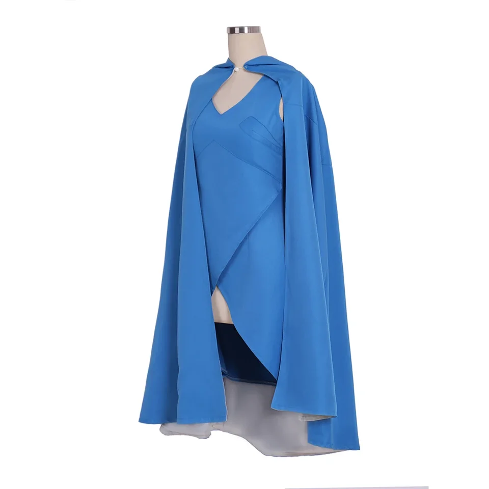 TV Series Daenerys Cosplay Targaryen Costume Blue Dress with Cape for Women Halloween Party Stage