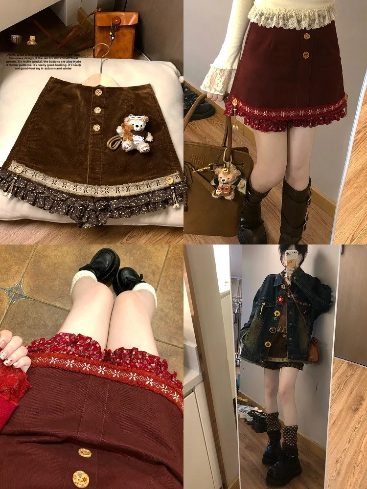 

Vintage Floral Patchwork ort Skirt Pants High Waist A-Line Slim Fit Cotton Casual High Waist Vintage Feel Floral orts