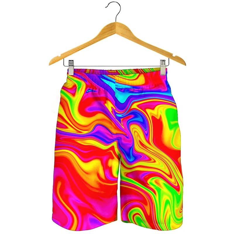 Novelty 3D Mens Rainbow Shorts Men Women Fashion Graffiti Print SwimTrunks Kids Oversized Casual Hawaii Holiday Beach Shorts