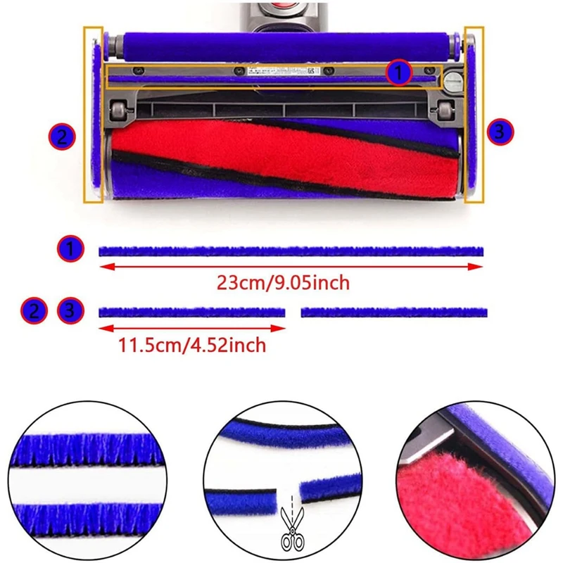 Accesorios de rayas de felpa suave para aspiradora Dyson V6, V7, V8, V10, V11, V15, piezas de repuesto de rodillo suave