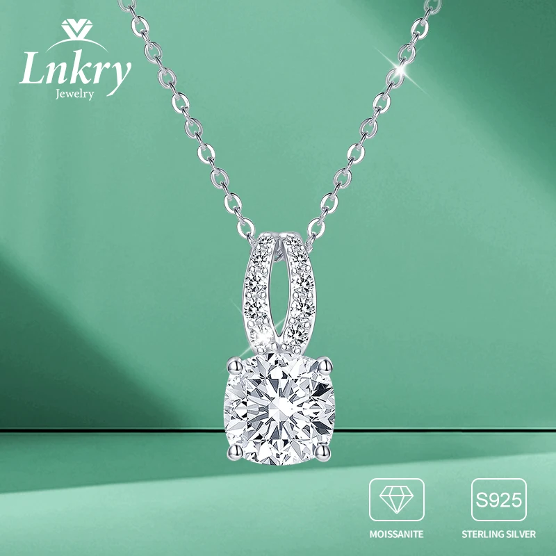 Lnkry Solitario 2.5CT Taglio Cuscino Moissanite Collana con pendente Collare Plata 925 Collane in argento sterling per le donne Gioielli regalo