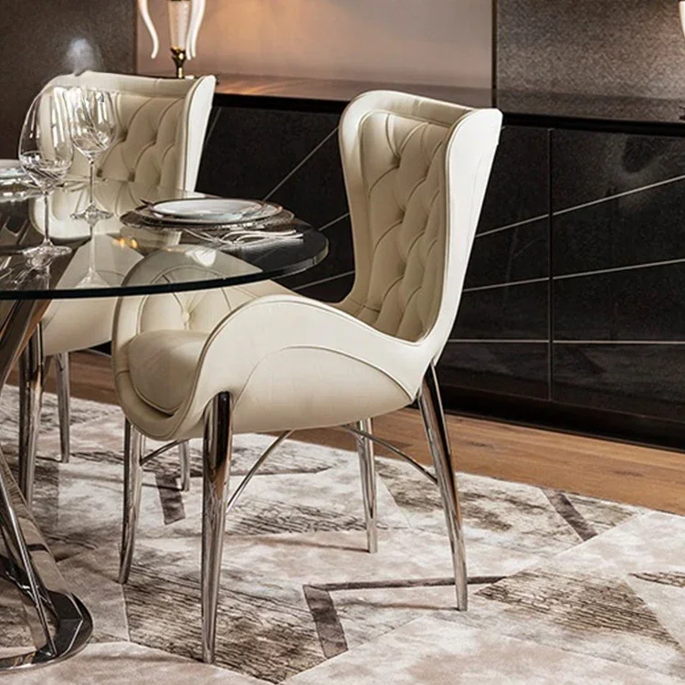 

Высококачественный роскошный современный обеденный стул с металлическими ножками, белый тафтинговый бархатный кожаный обеденный стул, современный