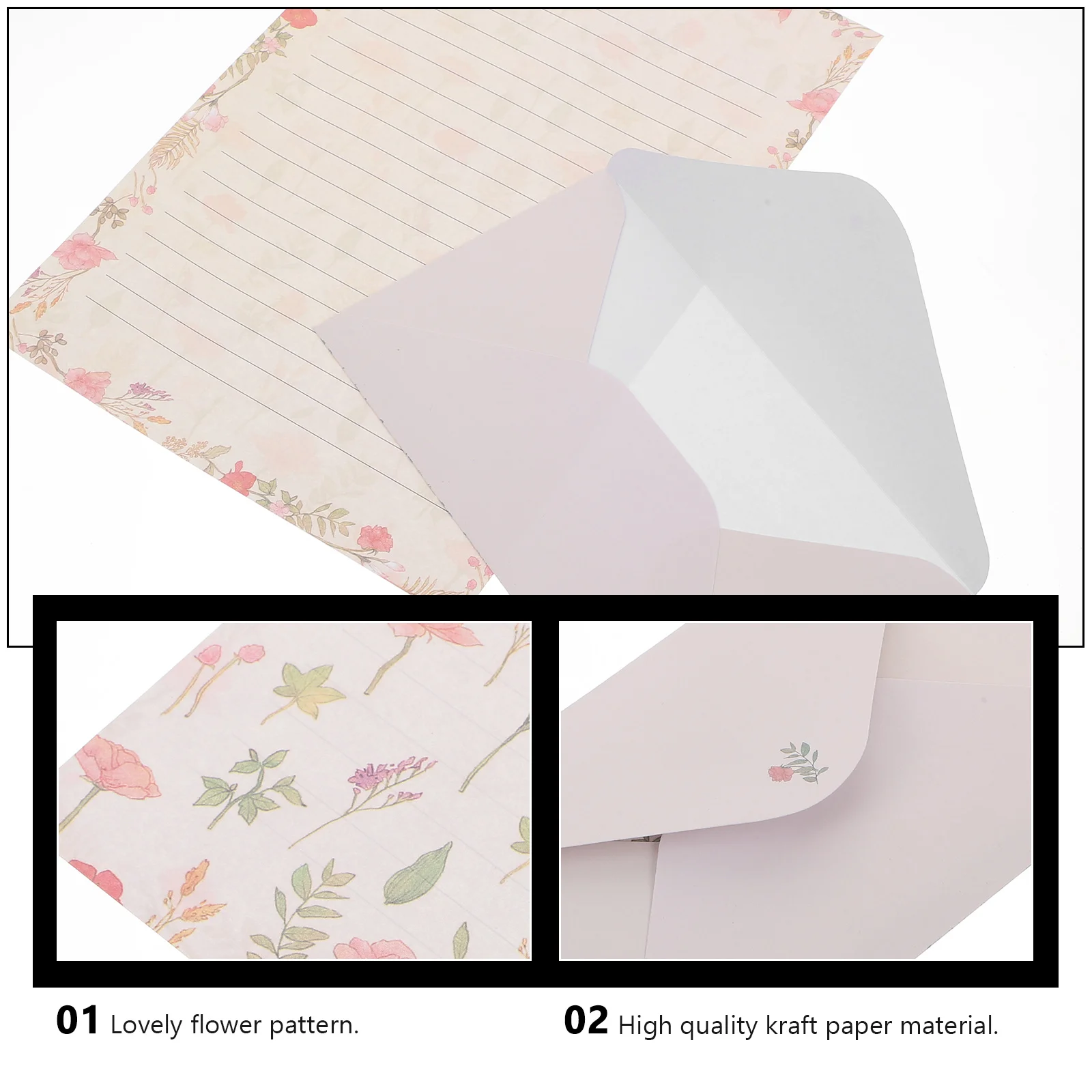 

5 Sets Flower Letter Paper Floral Stationery Supplies Envelope Writing Student