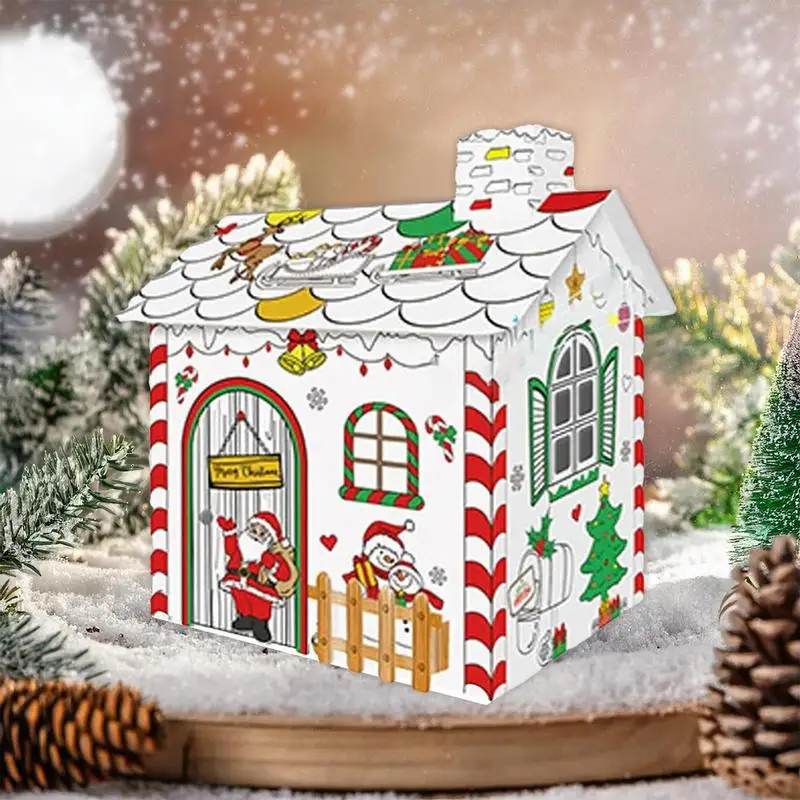 Christmas Cardboard 3D House 3D Hand Painted Decoration Kids Cardboard Coloring House Painting Enlightenment Toys For Kids