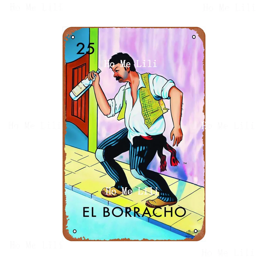 The Drunk Loteria Card Mexican Bingo Lottery Day Of Dead Dia Los Muertos Decorations Metal Tin Signs Room Wall Decor Sign