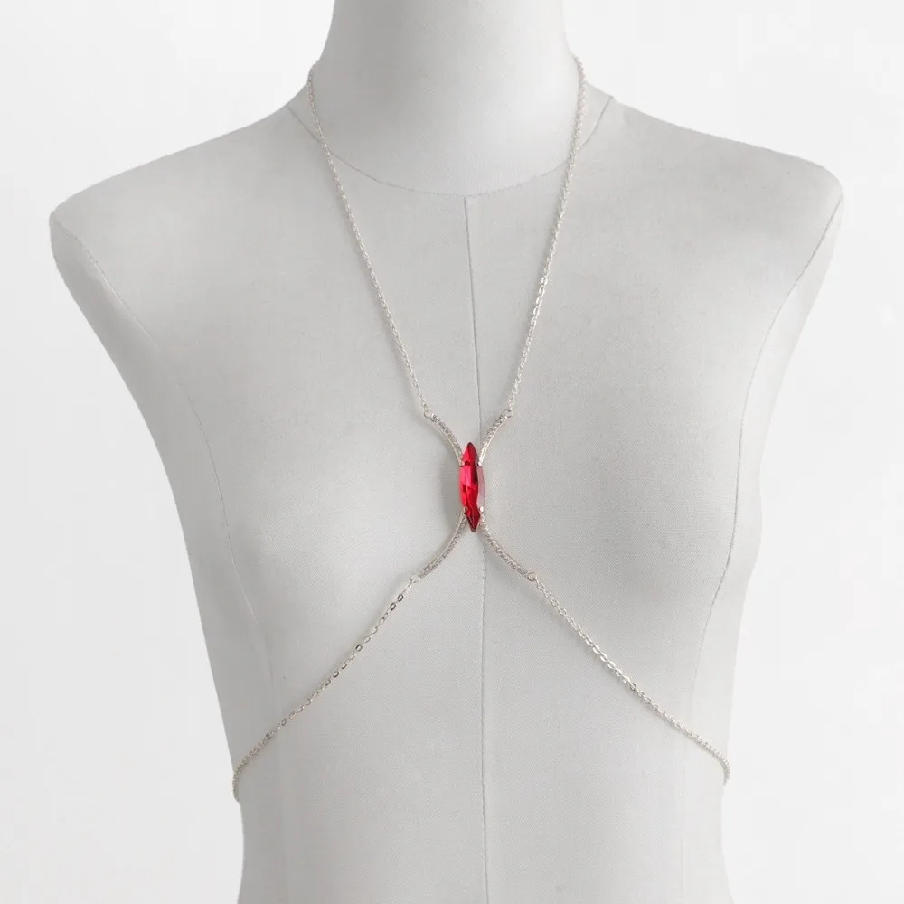 Hip Hop Demon Eye Chest Support Body Chain Red Crystal Jewelry Bra Chest Chain Rhinestone Breast Chain Low-cut Dress