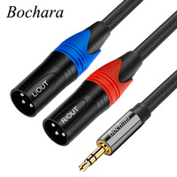 Bochara Braided TRS 3.5mm Stereo Jack to Dual XLR Male OFC Aux Audio Cable Foil+Braided Shielded For Speakers