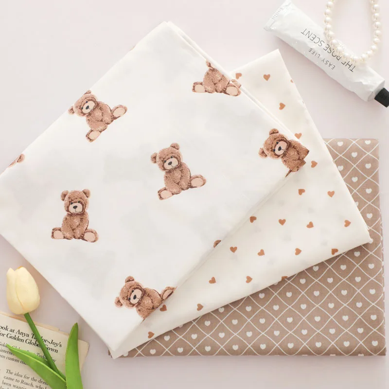 Colors Toy Bear Balloon Heart Printed Cotton Fabric for Sewing Patchwork Cloth Quilting Scrapbook Tecido Diy Handmade Material