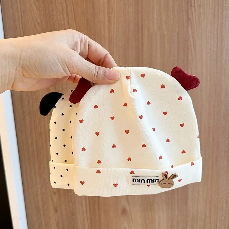 Neugeborenen Baby Fetal Hut Weiche Baumwolle Infant Elastische Pullover Kappe Süße Nette Kirsche Schleife Herz Druck Baby Junge Mädchen Beanie 1-12 monate