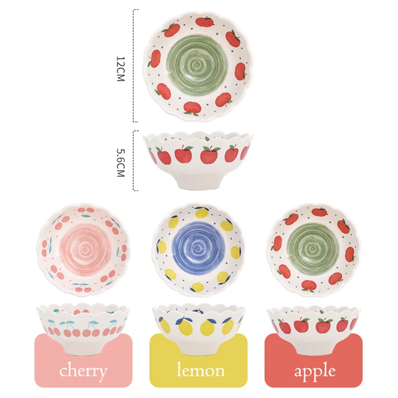 4.8 INCH Lovely Kids Bowl Ceramic Cherry Design Rice Ice-cream Bowl Dessert Serving Bowl Baking Tray 2 pieces