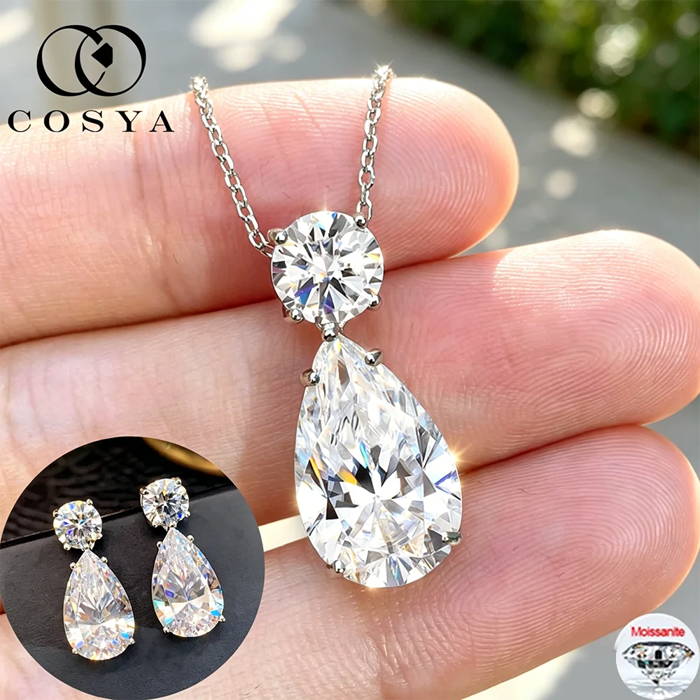 

Комплект украшений COSYA 8CT: колье и серьги с муассанитом в форме капли для женщин, 100% серебро S925, грушевидная огранка, для свадьбы и вечеринок, изысканные ювелирные изделия, подарок