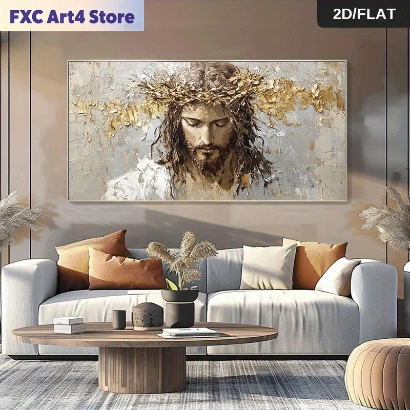 Frameless Modern Abstract Jesus Christ Crown of Thorns Canvas Painting -  Religious Wall Art Poster - Minimalist Jesus Portrait