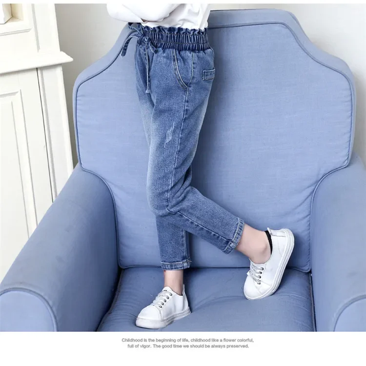 المراهقين السراويل الطويلة 4 5 6 7 8 9 10 11 12 سنة 2025 الخريف الربيع الاطفال طفل الفتيات الملابس الجينز بوتيك الخريف الدنيم بانت