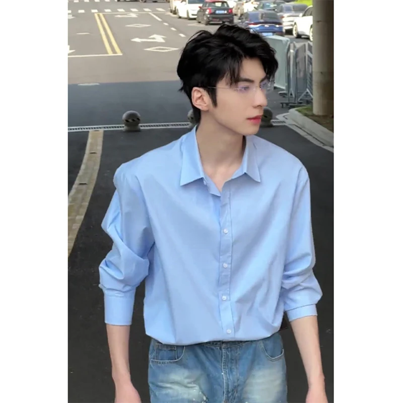 

Tian Blue Ice Silk Long Sve irt Men's Summer High-End Feeling Haome Top CleanFit Sunscreen irt Coat Loose Fit Youth...