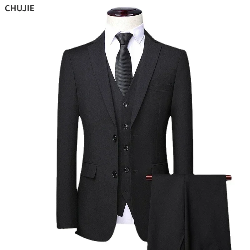 Men Suit For Wedding 3 Pieces 2 Sets Blazers Elegant Jackets Vest Pants Luxury Business Coats 2024 Formal Korean High Quality