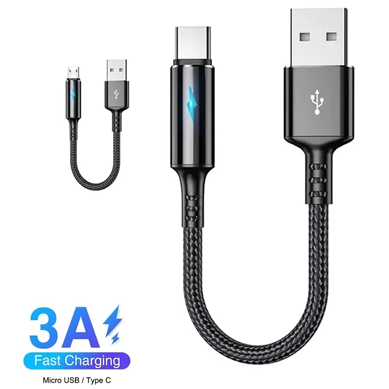 0.25m USB to Type C/Micro USB Cable Fast Charging Data Cord Short Portable Mini Charge Cable For SSD Hard Disk Mobile Phone Wire