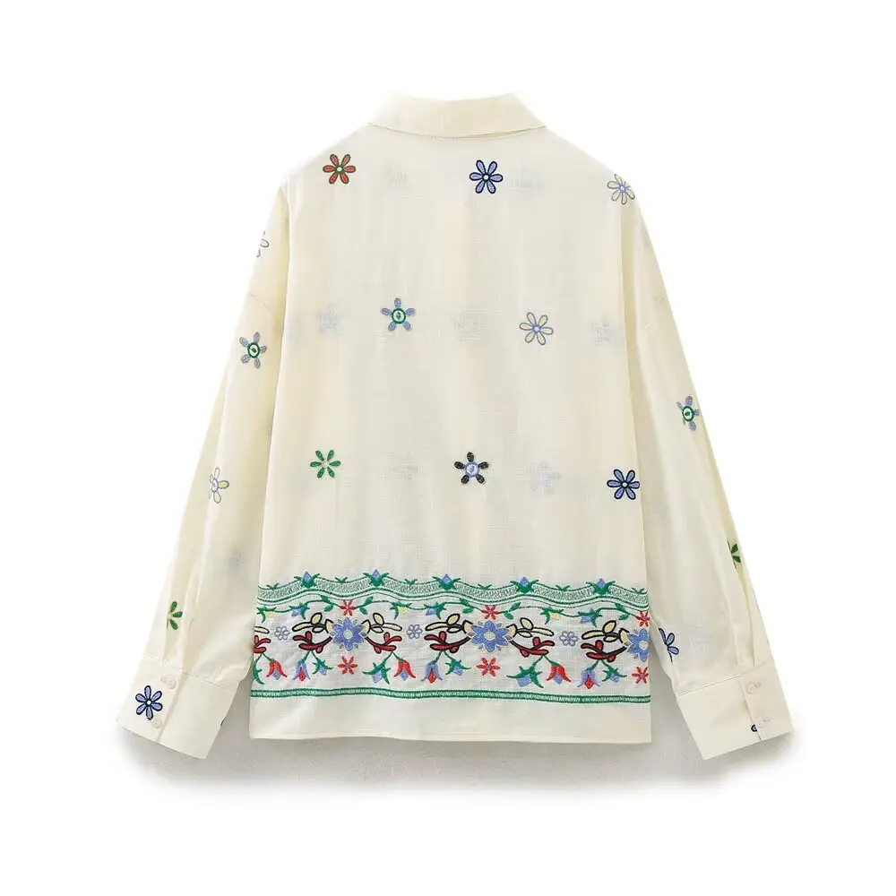 

Maxdutti French Countryside Style Flower Embroidery Cotton Shirt Women Retro Ethnic Style Elegant Long Sleeved Blouse Summer Shi