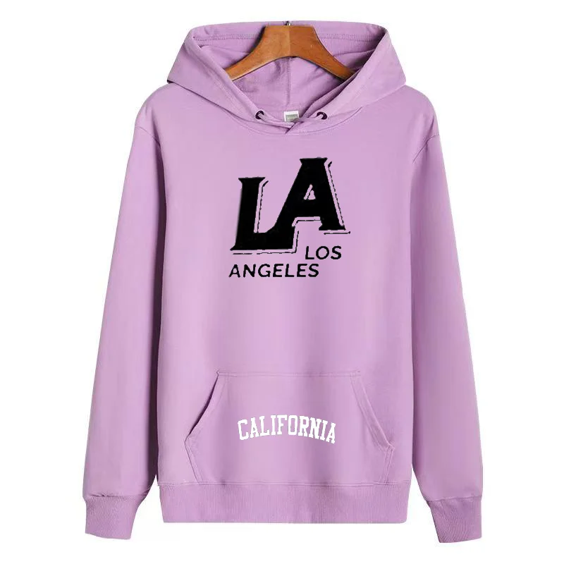 The LA creative letter pattern stylish long-sleeved pullover is suitable for daily casual wear and sporty styling.