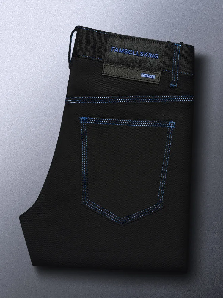 Men's Luxury Black Stretch Slim Fit Straight Jeans Business Casual Fashion Denim Pants All-match Trousers Spring Autumn