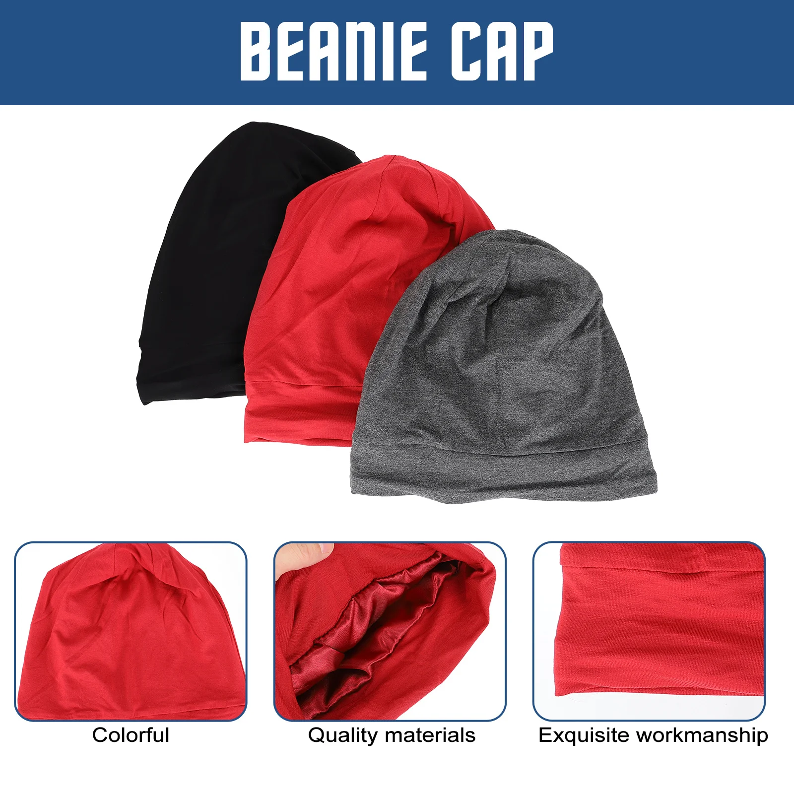 

3Pcs Head Covers Simple Sweatbands Satin Sleeping Caps Adjustable Breathable Work Night Hair Care Simple Sweatbands