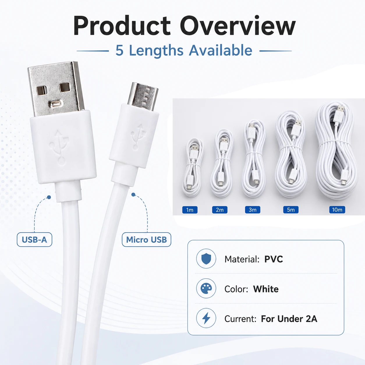Ultra-long USB to mirco usb extend charging cable suitable for monitoring driving recorder printer Micro USB extension 3M 10M L