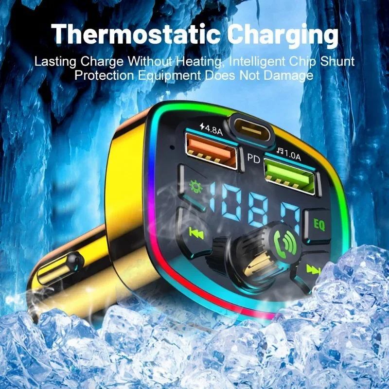 Transmetteur Bluetooth 5.0 FM pour voiture, PD, 18W, Type-C, Touristes, USB, 4,Pipeline, Chargeur rapide, Lumière ambiante colorée, Briquet Laguna