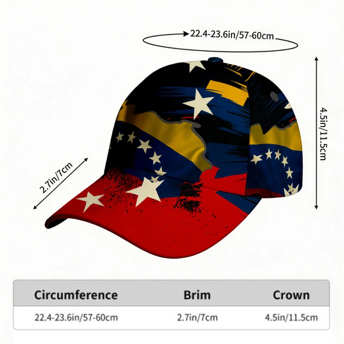 Customization Abstract Design Baseball Cap Featuring The Venezuela Flag - Complete Print Hat, Perfect For Everyday Wear; Include