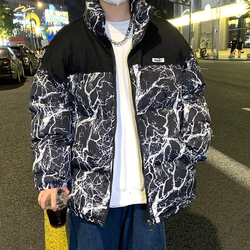 Down Jacket Men Winter 2023 Full lightning Graffiti Jacket Windproof Coat Streetwear Couple Oversized Hip Hop Black Jacket Woman