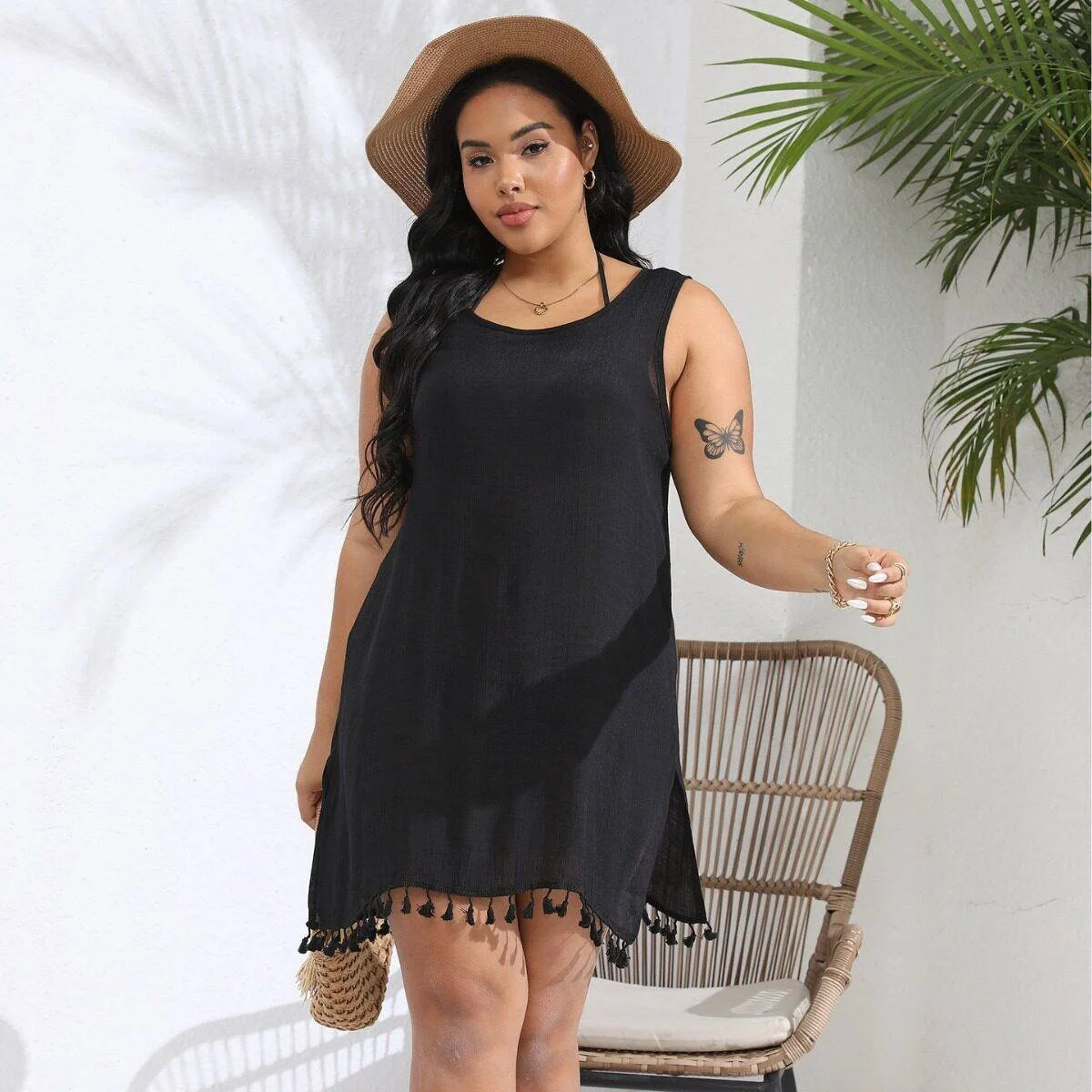 

plus Size Beach Cover up Dress Vacation Bikini Outerwear Tank Dress Sexy Summer Casual City Walk A-Line Short Skirt