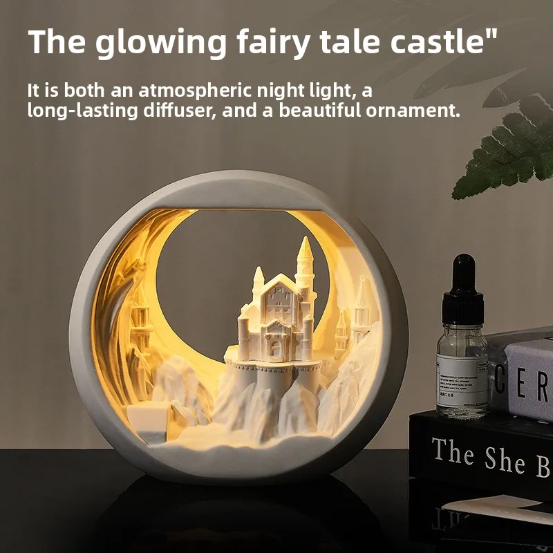 Dream Castle Night Light Aroma Diffuser Gypsum Ornament USB Home Decor Gift Box Set for Women Birthday Present