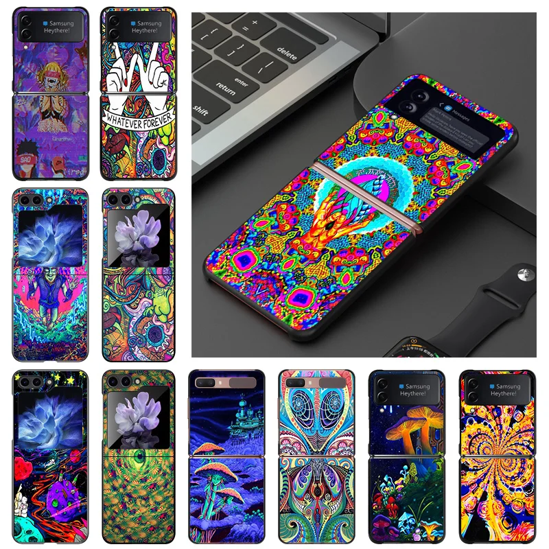 Hard Case for Samsung Galaxy Z Flip5 Flip3 5G Flip4 Flip Abstact Trippy Psychedelic Art Black Phone Cases Cover