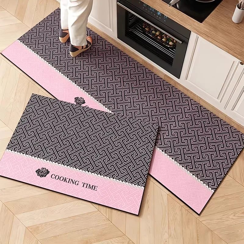 

Non-slip Kitchen Floor Mat Retro Nordic Anti-slip PVC Leather Washable Kitchen Carpet Oil-proof Waterproof Rugs Home Decoration