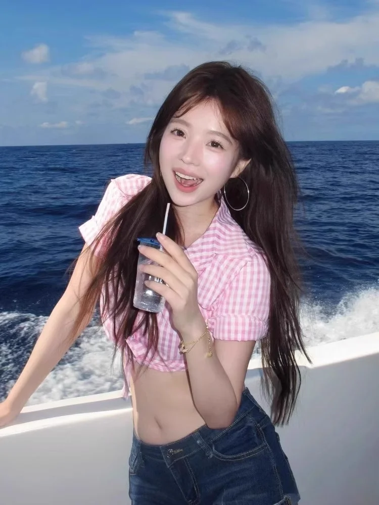 

Розовый клетчатый ort Sve Slim Fit, женский летний сексуальный топ Vaion Sle, уникальный красивый повседневный топ длиной Ne