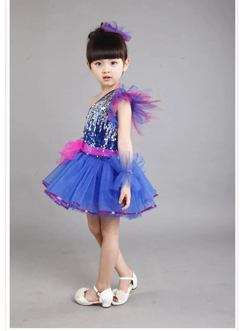 Children's jazz dance Latin dance costumes new style girls sequined skirt princess dress host stage costume tutu