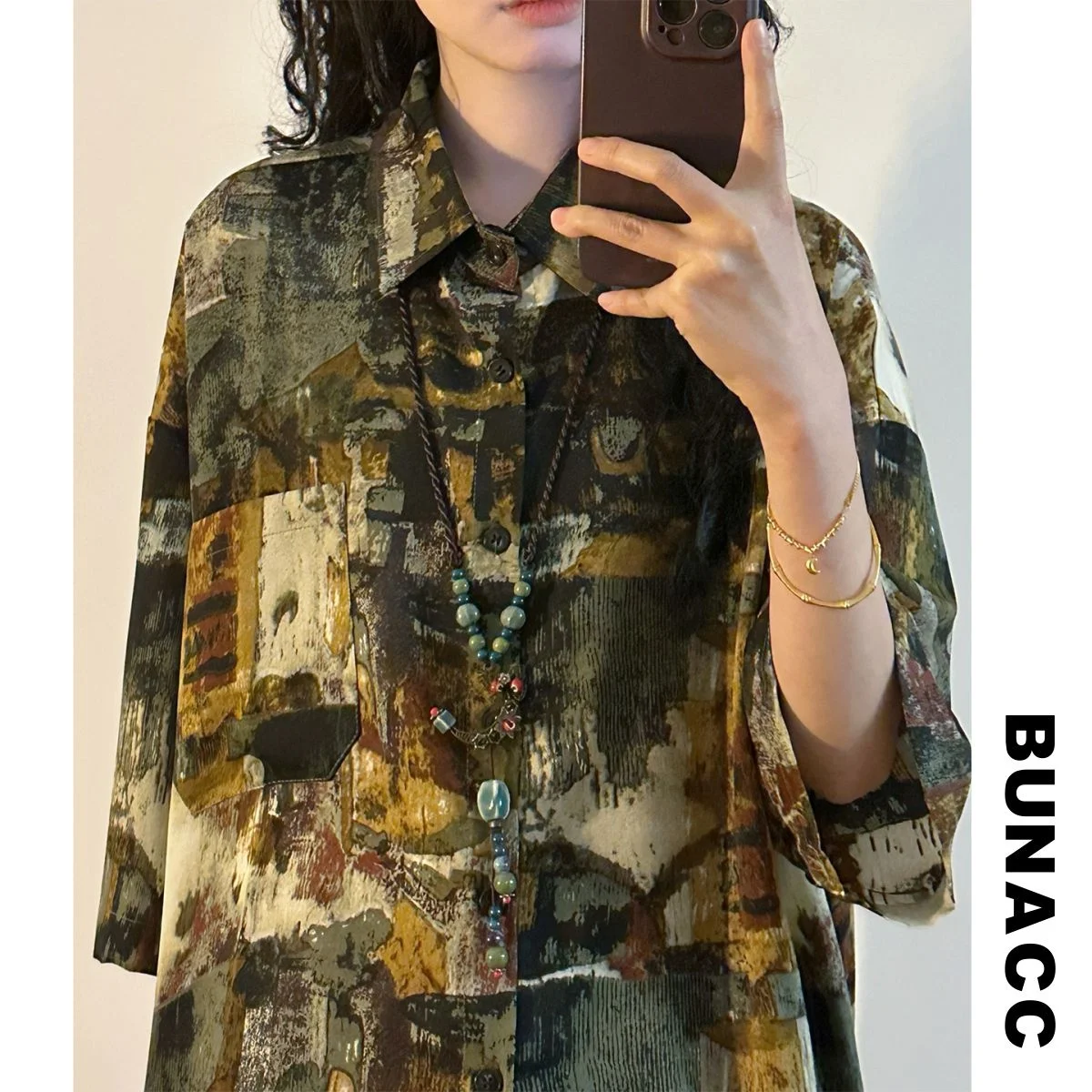

Summer American Retro Hong Kong Style Oil Painting Print Loose Short Sleeve Shirt Unisex Trendy Casual Fashion Top for Men An...