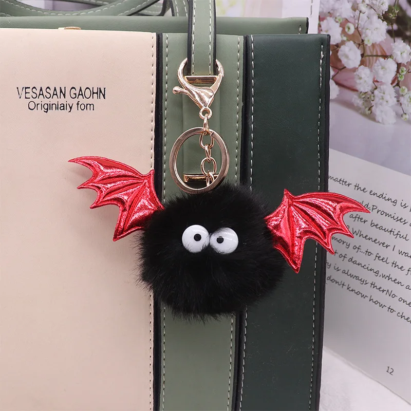 Halloween Imitation Mink Bat Fur Ball Keychain Charm Bat Bag Pendant Plush Elf Keychain