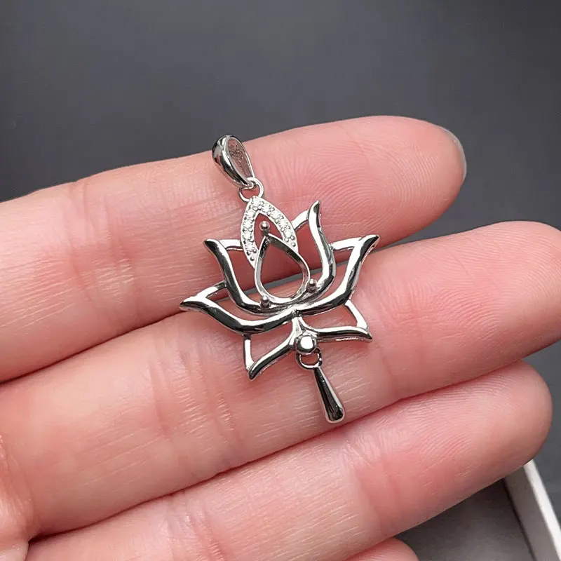 

Подвеска из серебра 925 пробы в форме капли с цветком лотоса, для самостоятельного изготовления ожерелья, 6*8 мм, серебряная оправа без камня