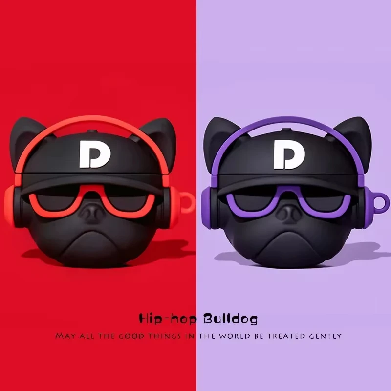 For Airpods 3 2 1 Pro 2 3D Hip-hop Bulldog Earphone Case For Airpods Pro2 Protective Case Cute Cartoon Silicone Cover
