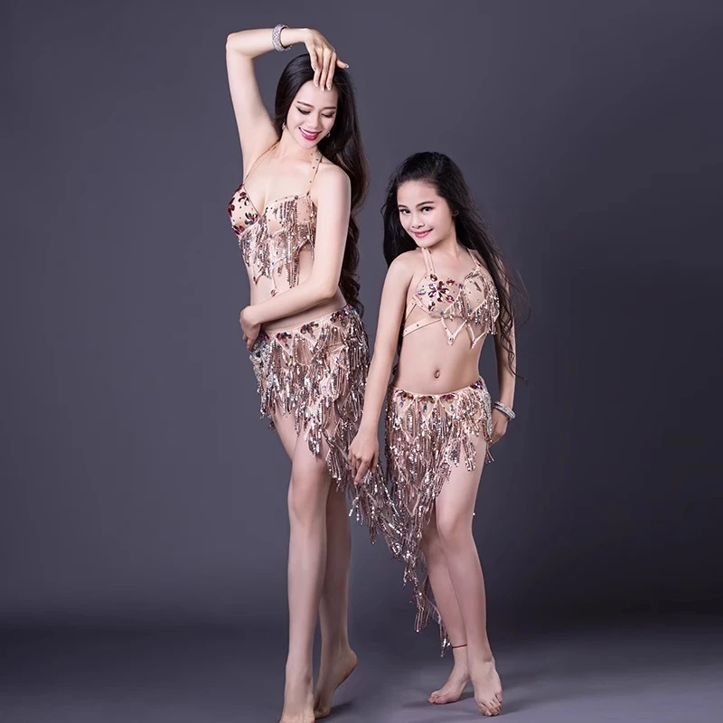 

Customized Belly Dance Costume Practice Clothing Set Parent Children Performance Oriental Drum Dance Exotic Dancewear