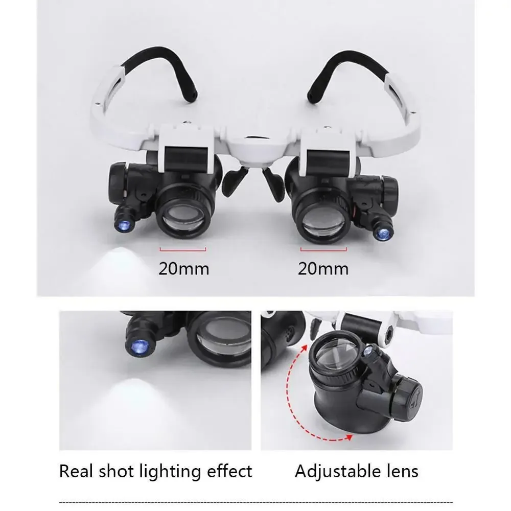 2XLED Watch Jeweler Repair Magnifier Head-Mounted Headband Adjustable Magnifying Head Eye Glasses Loupe Lens 8X 15X 23X NEW