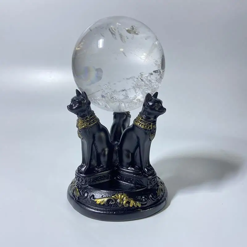 Ancient Egypt Anubis God Cat Statue Resin Carfts Ornaments Crystal Ball Stand Sphere Display Lucky Cat Feng Shui Decor