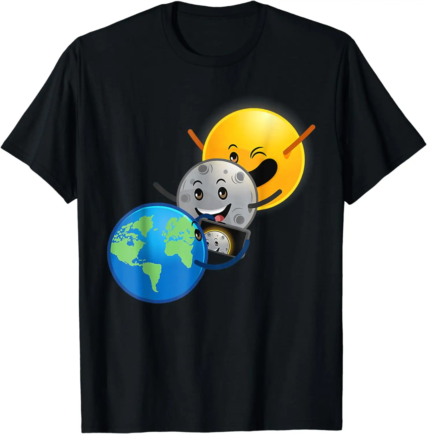 Selfie Earth Moon Sun Funny Total Solar Eclipse 2024 Kids T-Shirt