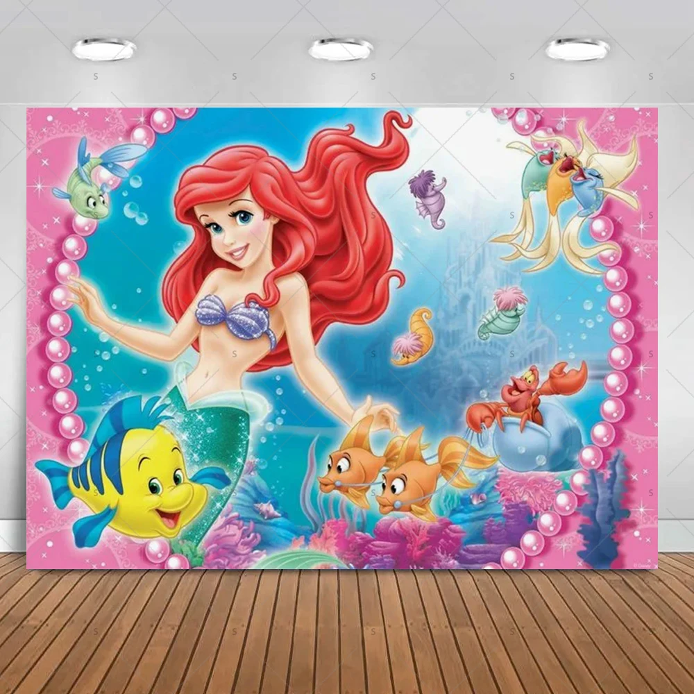 Disney Little Mermaid Ariel Theme Photography Backdrops Seaweed Children's Birthday Parties Photo Studio Background QA-11 - view 2